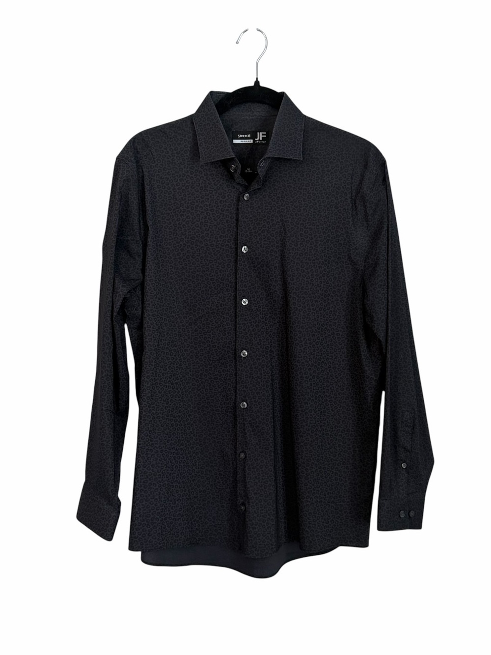 J. Ferrar Men's Stretch Dark Gray Animal Print Long Sleeve Dress Shirt Sz M GUC